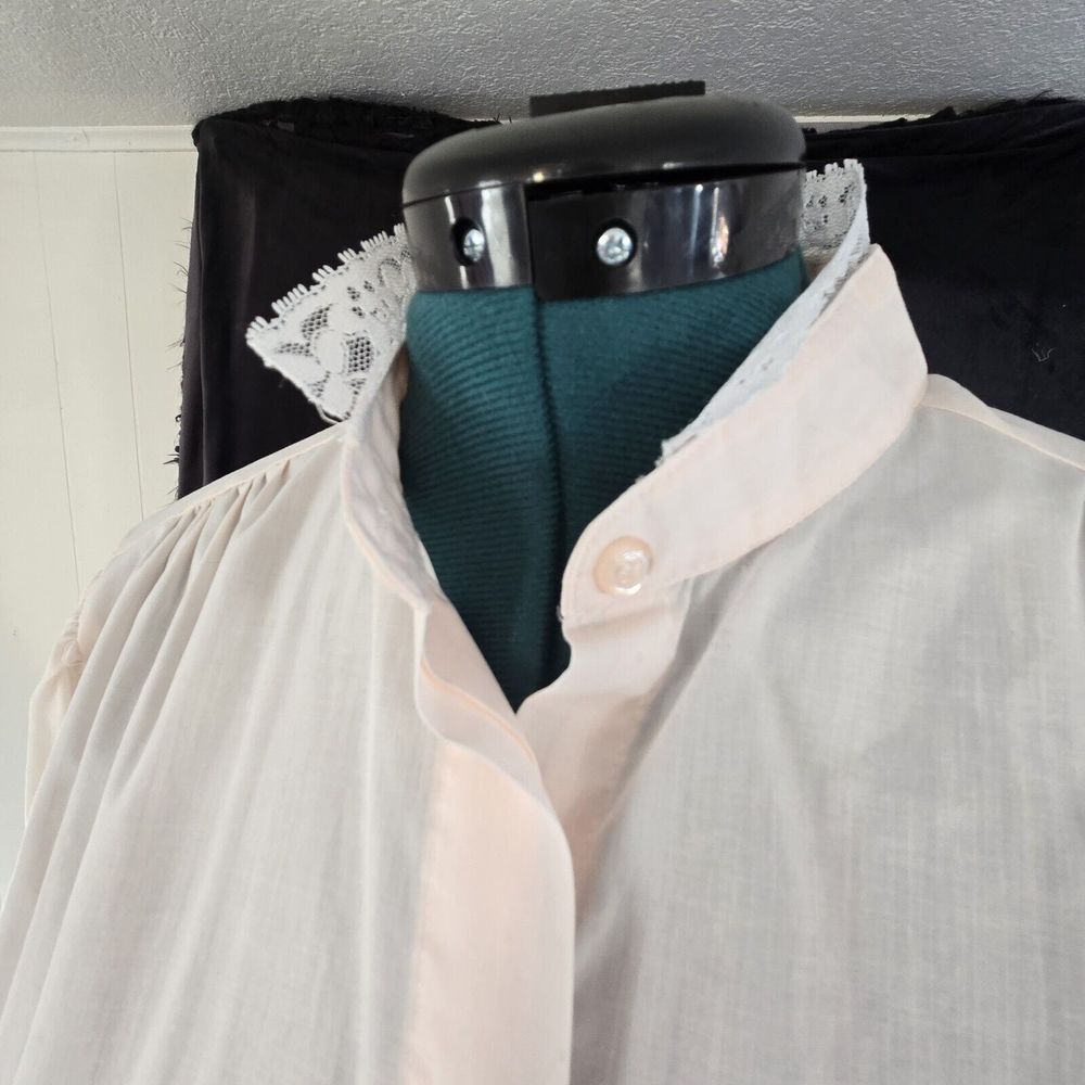 Vintage‎ 80s Womens Honors Lg Pink Lace Collar Button Up Blouse Romantic Cottage - Picture 13 of 16
